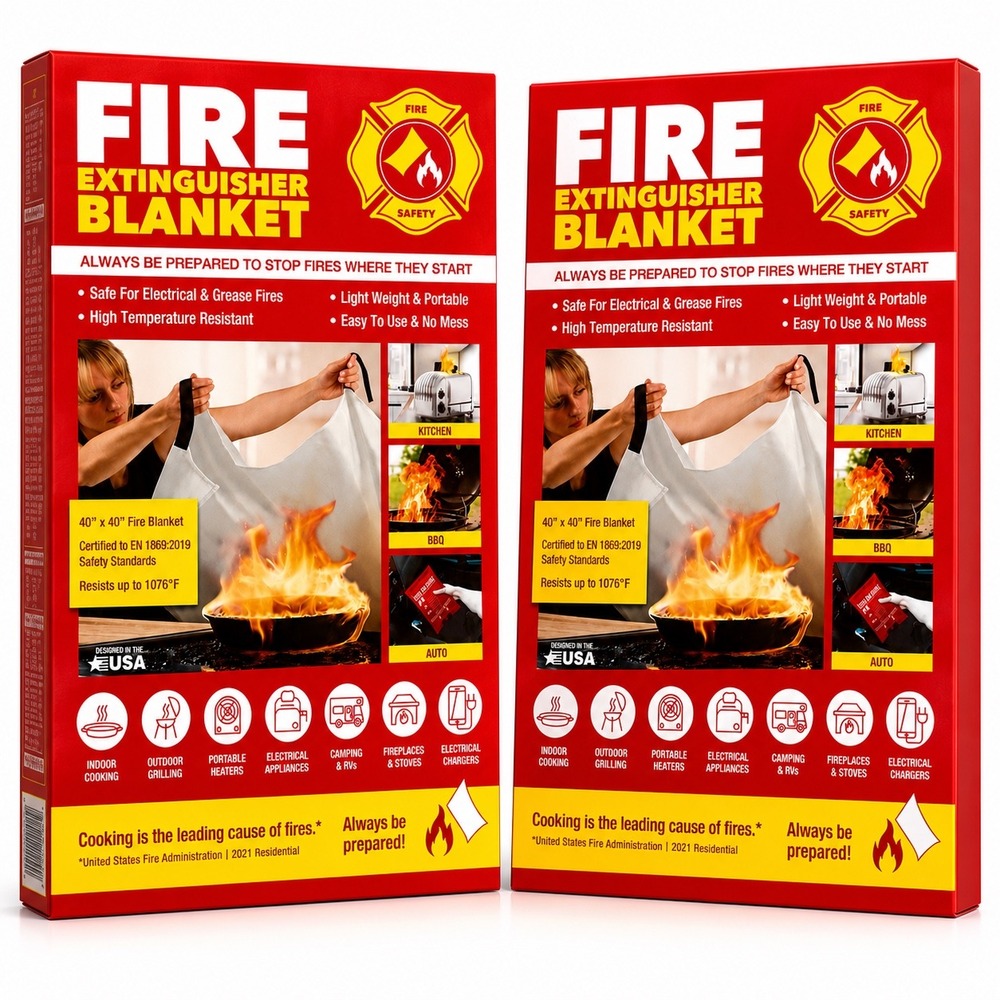 2 Pack Fire Extinguisher Blanket 40x40 Kitchen Grease BBQ RV Home Emergency New!
